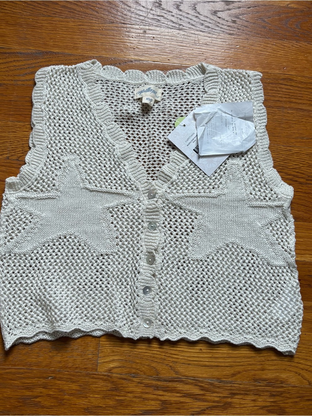 Women's Cream Knit Star Crop Vest